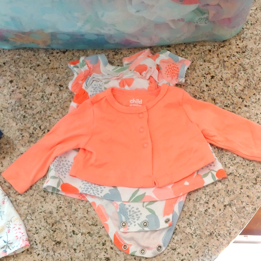 Carters 0-3 months cardigan and foral onsie dress